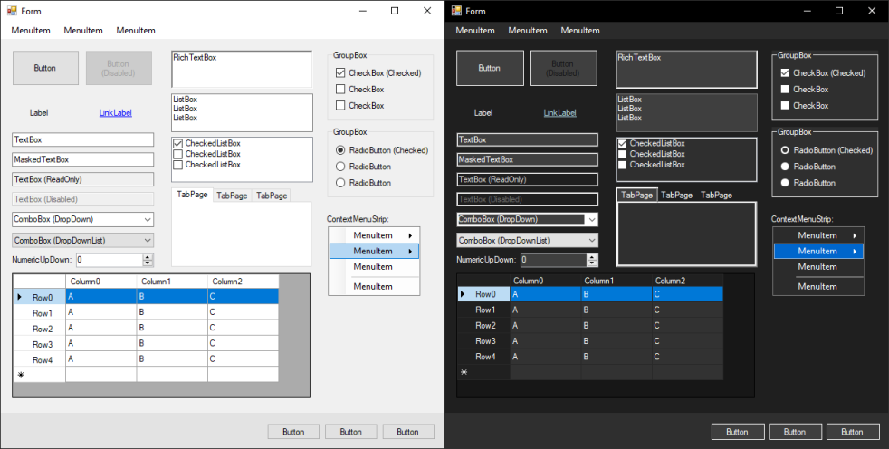 Example: Default Light Mode / Dark Mode